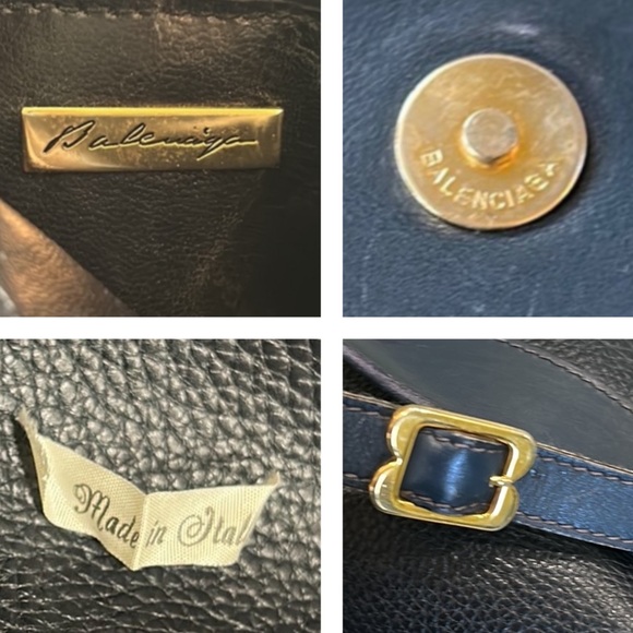 Authentic Balenciaga Vintage Navy Blue Pebbled Leather Shoulder Bag Crossbody - Picture 16 of 16